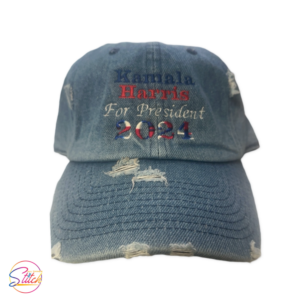 Kamala Harris 2024 Distressed Denim Dad Hat