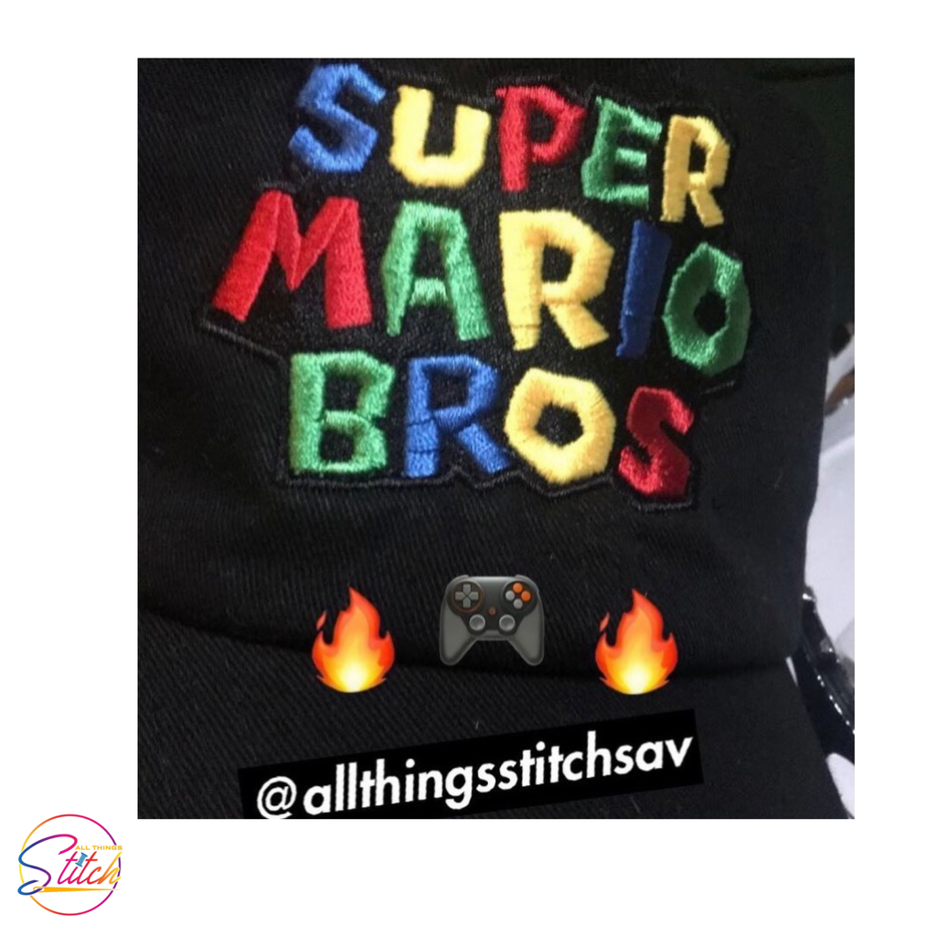 Super Mario Bros Black Distressed Dad Hat