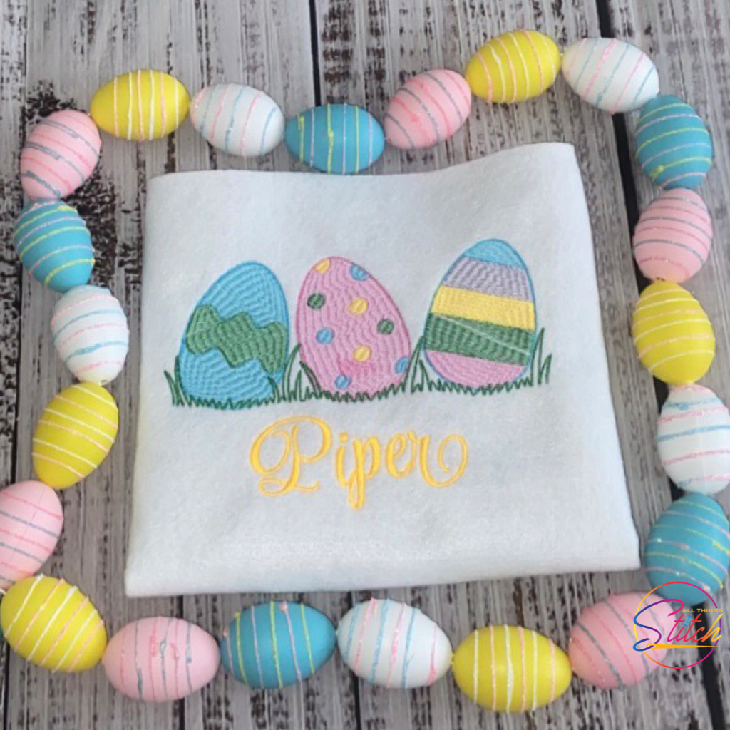 Colorful Easter Egg Sketch Embroidered T-Shirt