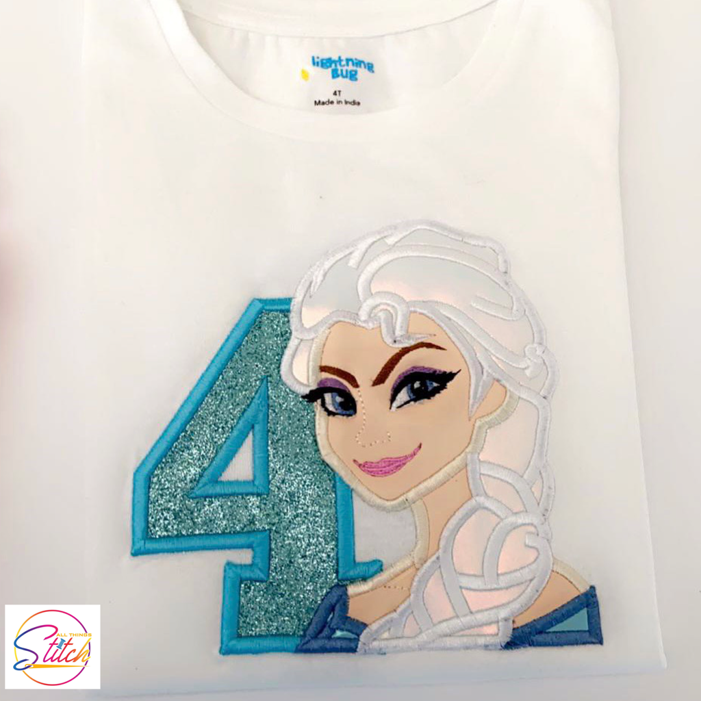 Frozen Elsa Girl’s Appliqué Birthday T-Shirt